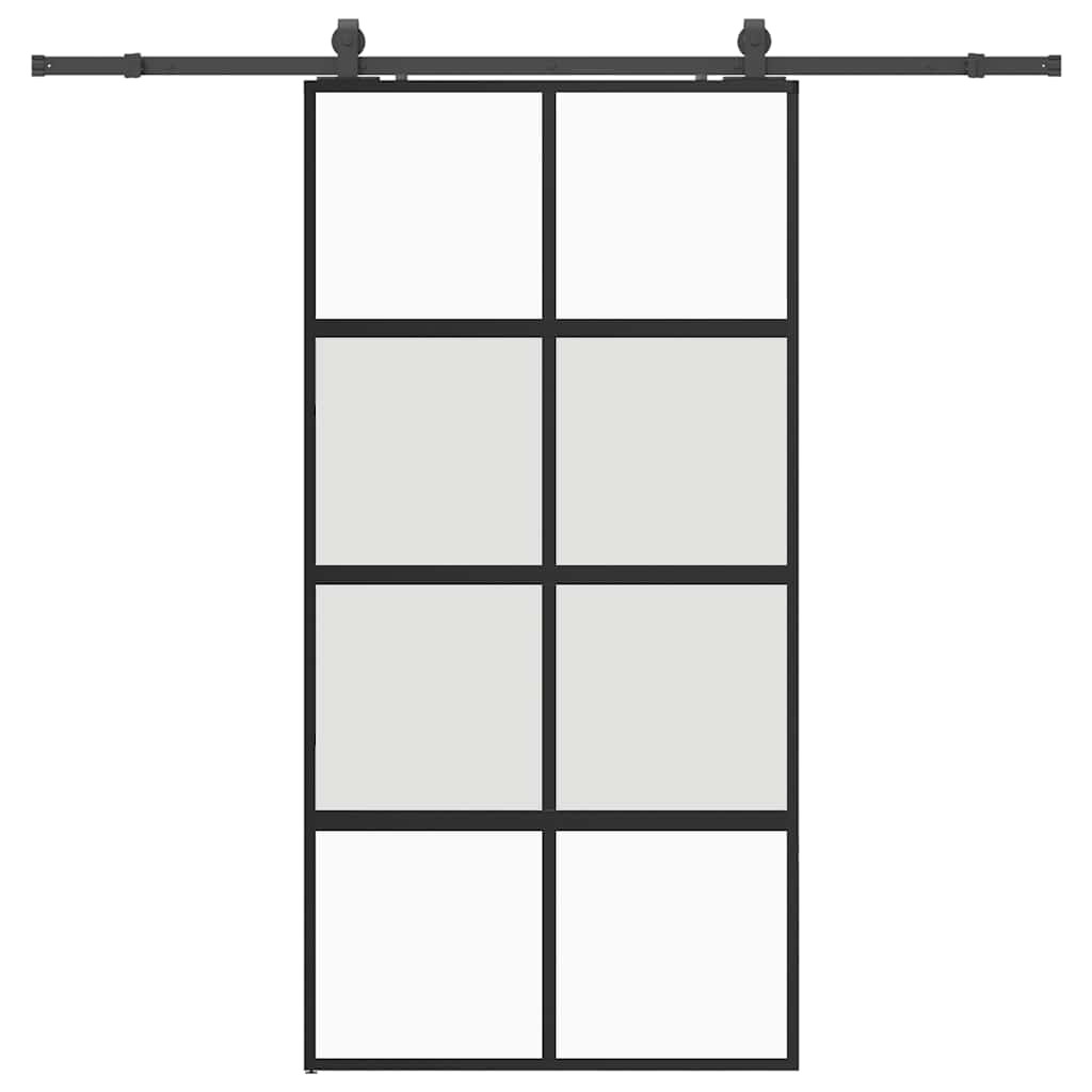 Black sliding door hardware 102.5x205 cm tempered glass 