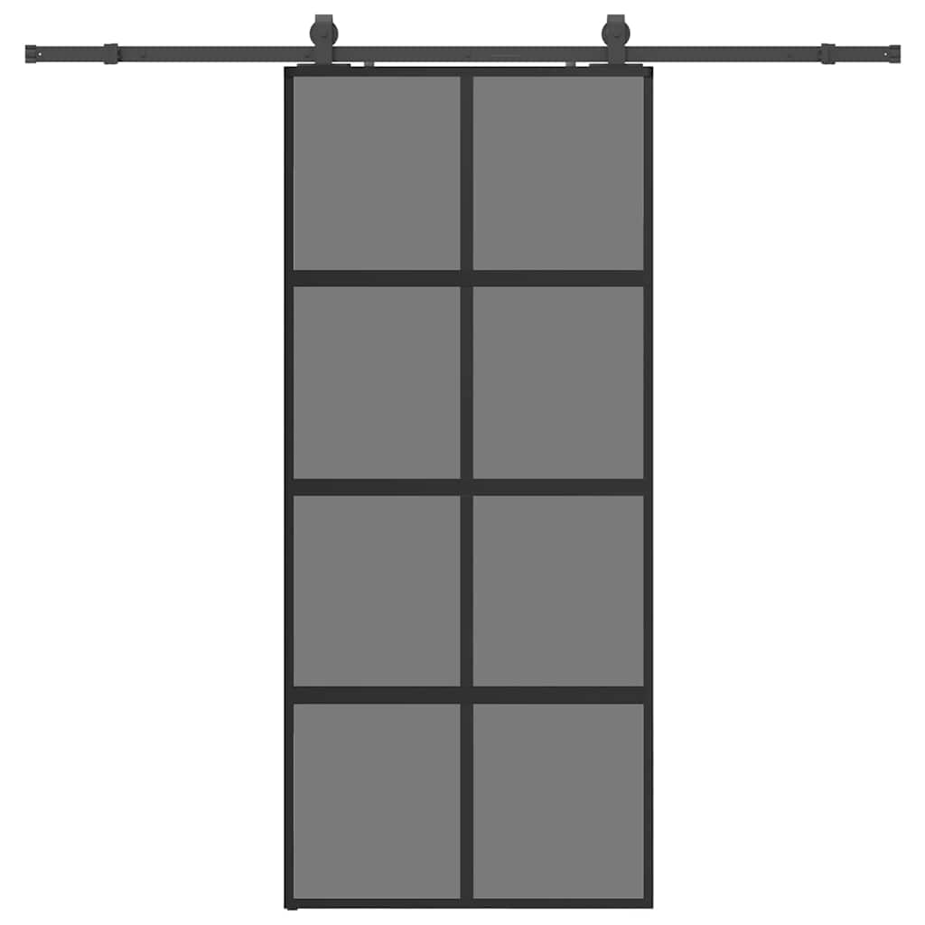 Sliding door with black hardware 90x205 cm tempered glass 