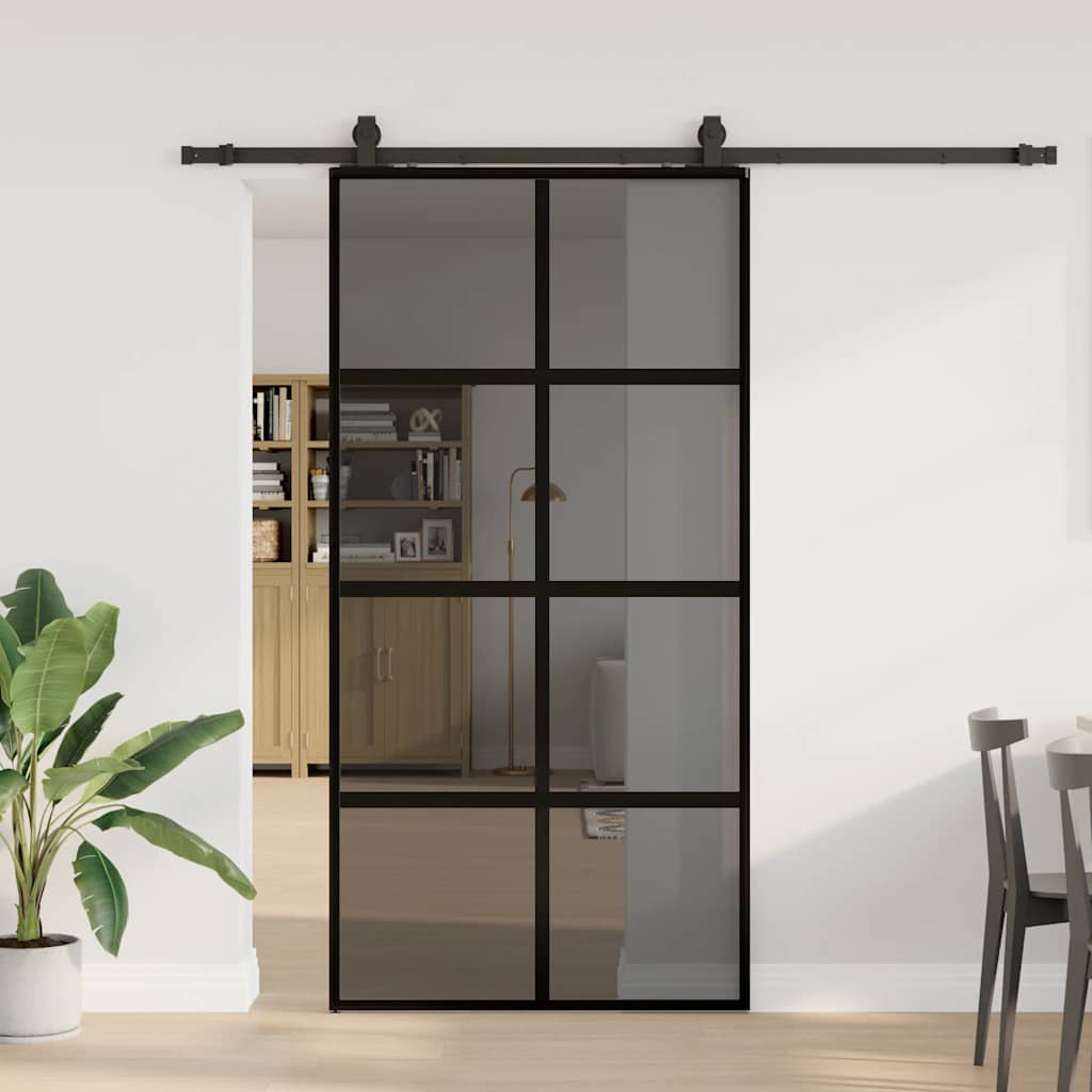 Sliding door hardware black 102.5x205 cm tempered glass 