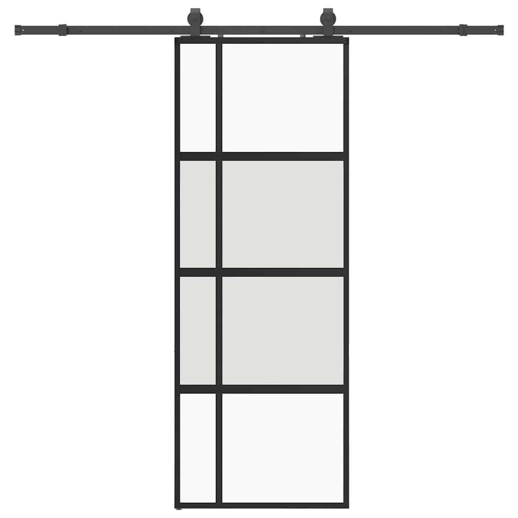 Sliding door with black hardware 76x205 cm tempered glass 