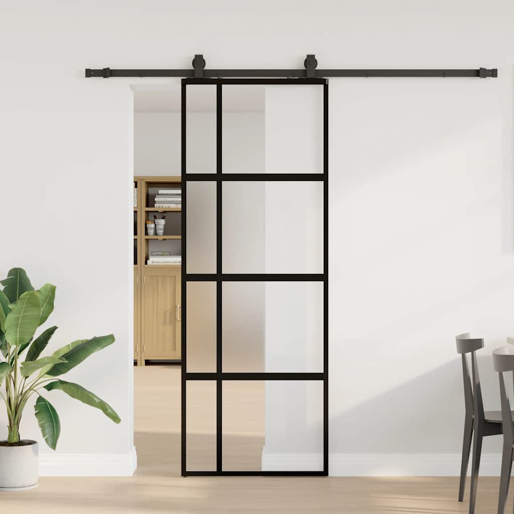 Sliding door with black hardware 76x205 cm tempered glass 