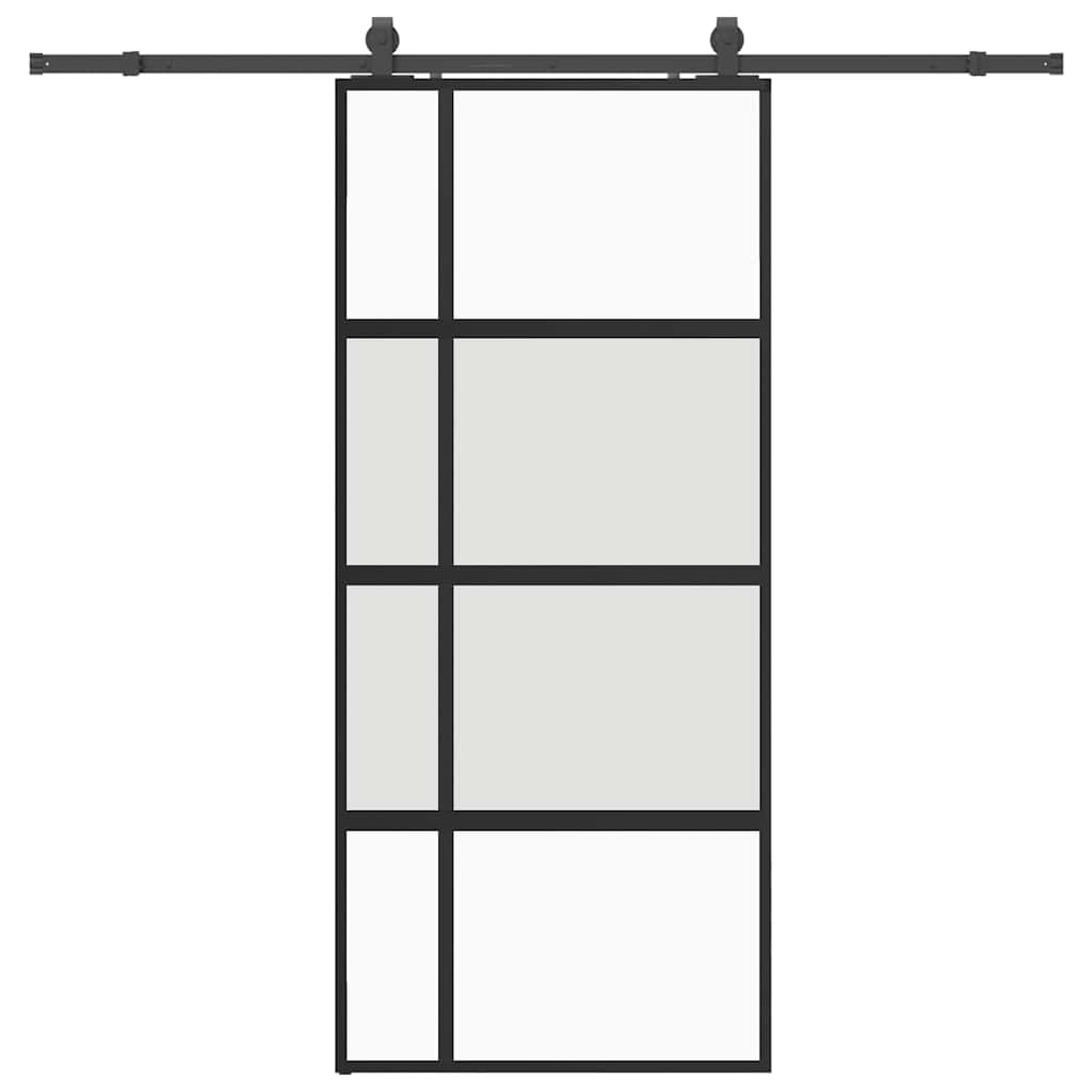 Sliding door with black hardware 90x205 cm tempered glass 