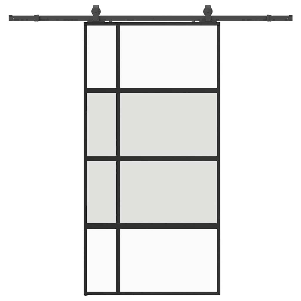 Black sliding door hardware 102.5x205 cm tempered glass 