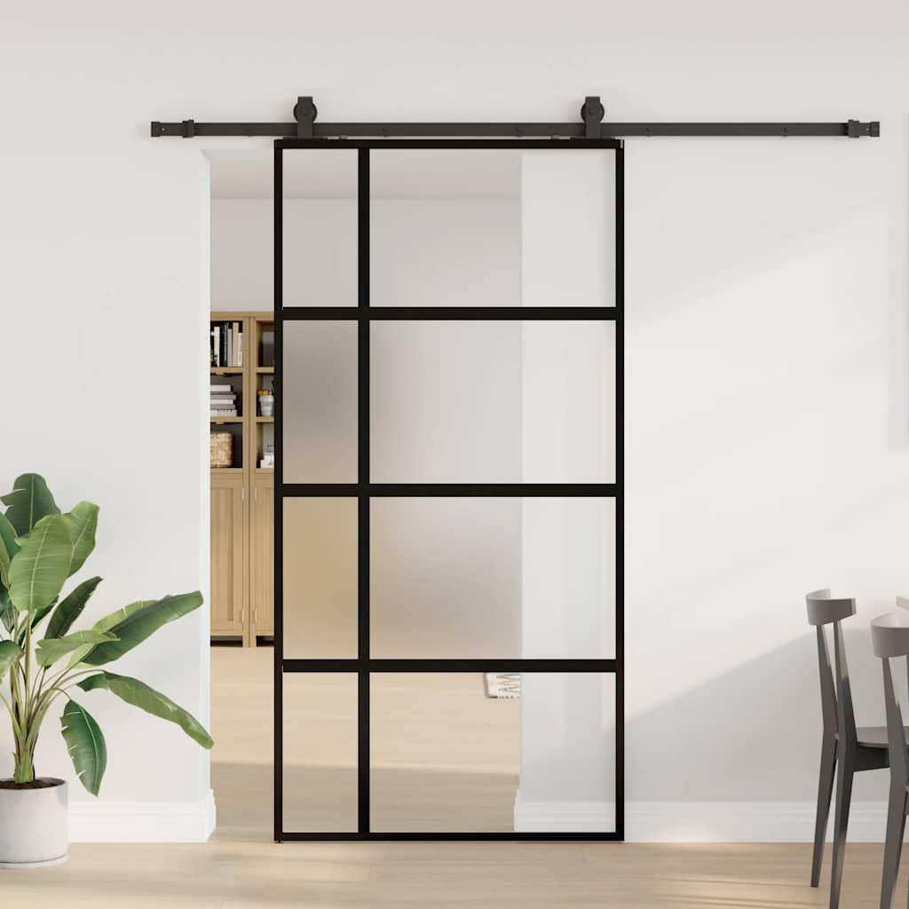 Black sliding door hardware 102.5x205 cm tempered glass 