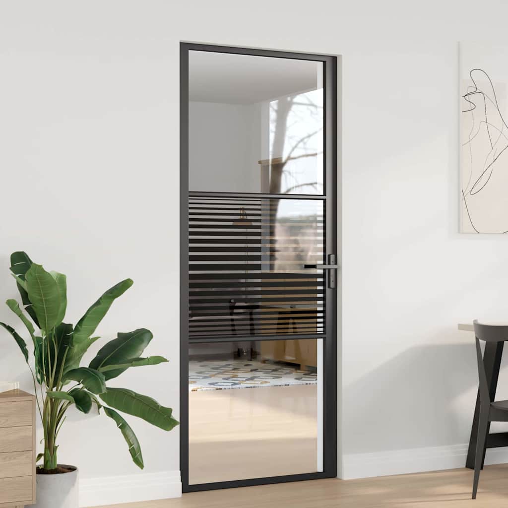 Puerta de Vidrio Rayado Negro 83 x 3,5 x 201,5 cm Aluminio