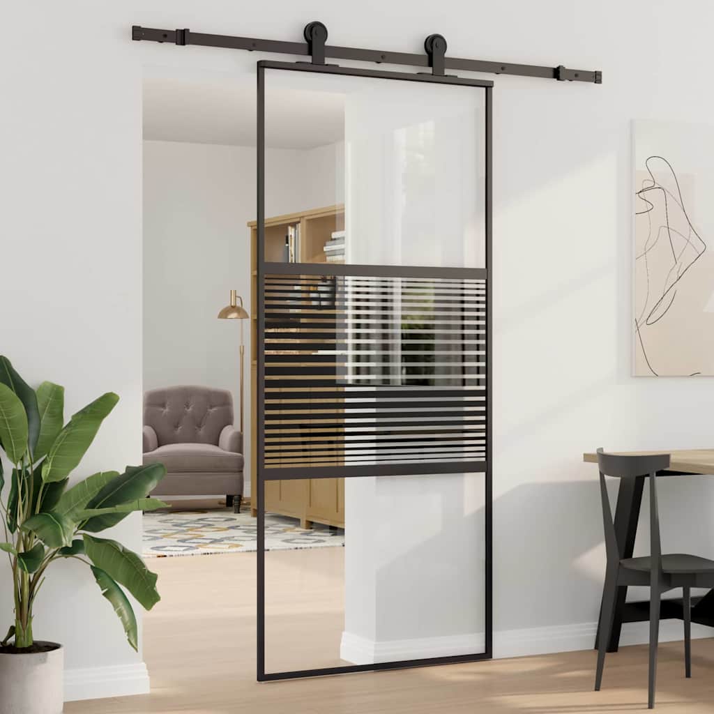 Puerta de Vidrio Rayado Negro 90 x 2 x 205 cm Aluminio