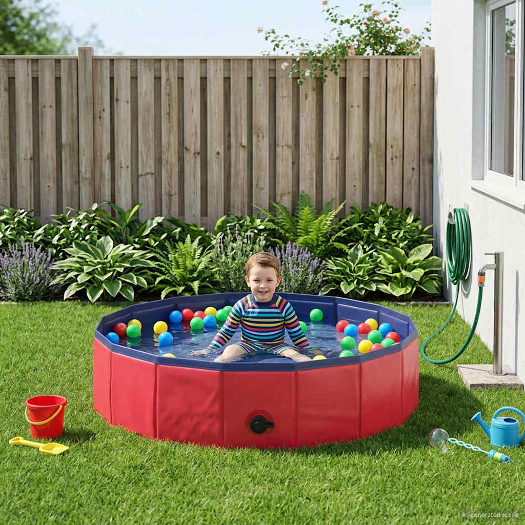 Piscina infantil roja de 80 cm de diámetro y 20 cm de altura, ideal para el jardín.