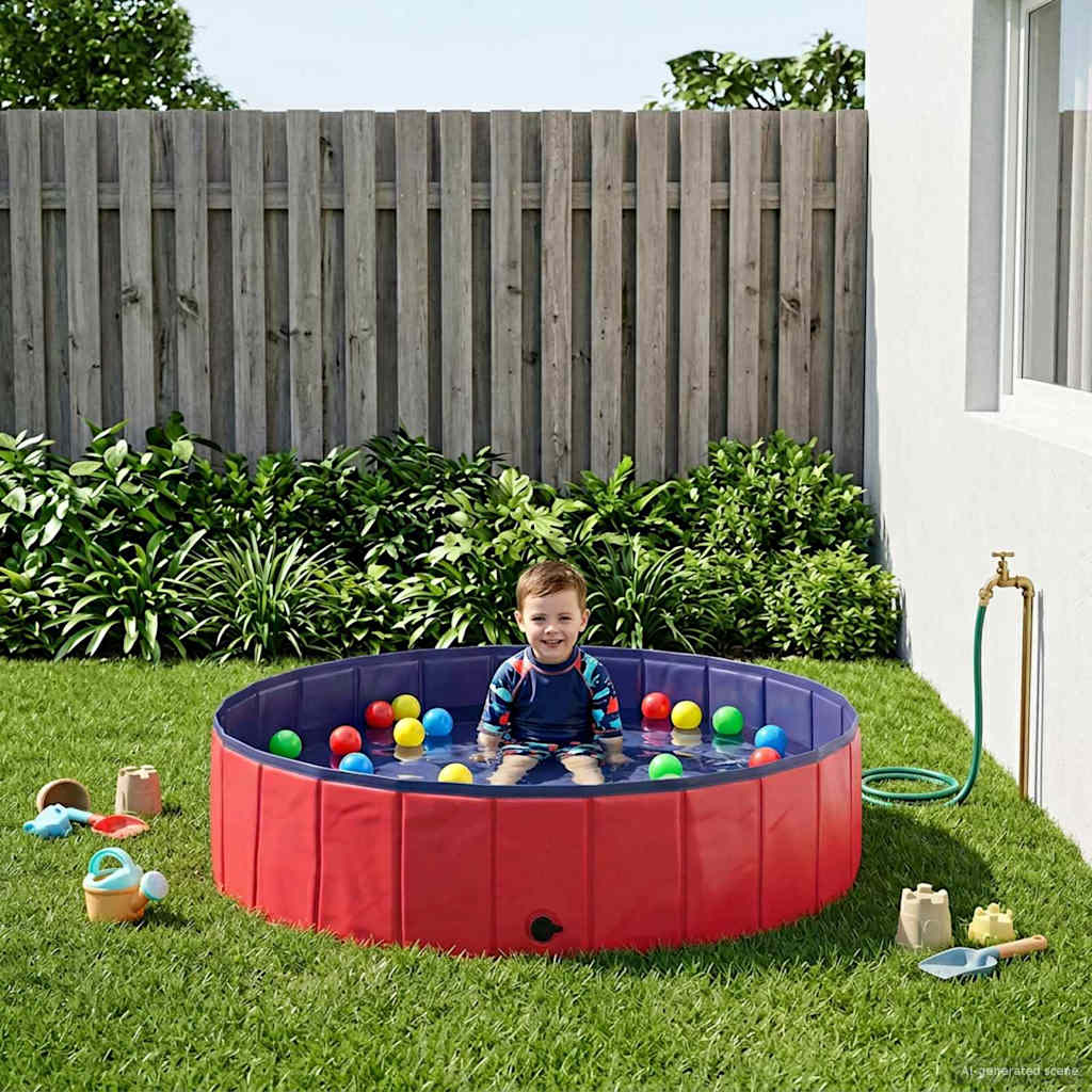 Piscina infantil roja y azul de 120 cm de diámetro y 30 cm de altura, ideal para el jardín.