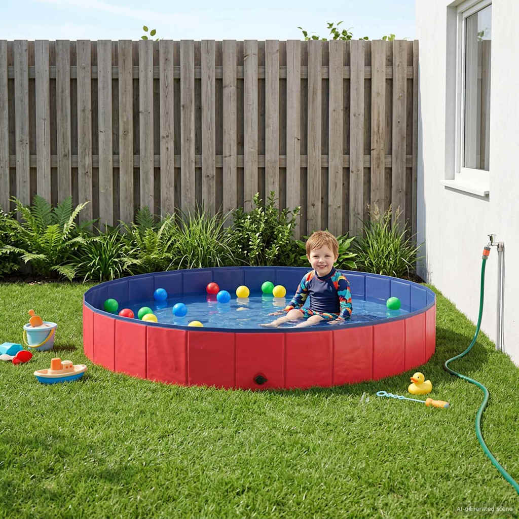 Piscina infantil roja de 200 cm de diámetro y 30 cm de altura, ideal para el jardín y el verano.