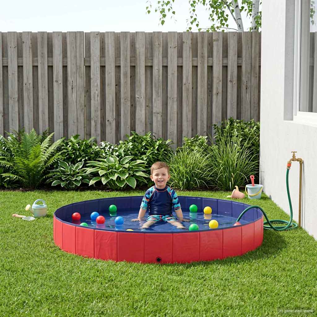 Piscina infantil roja de 300 cm de diámetro y 38 cm de altura, ideal para el jardín y el verano.