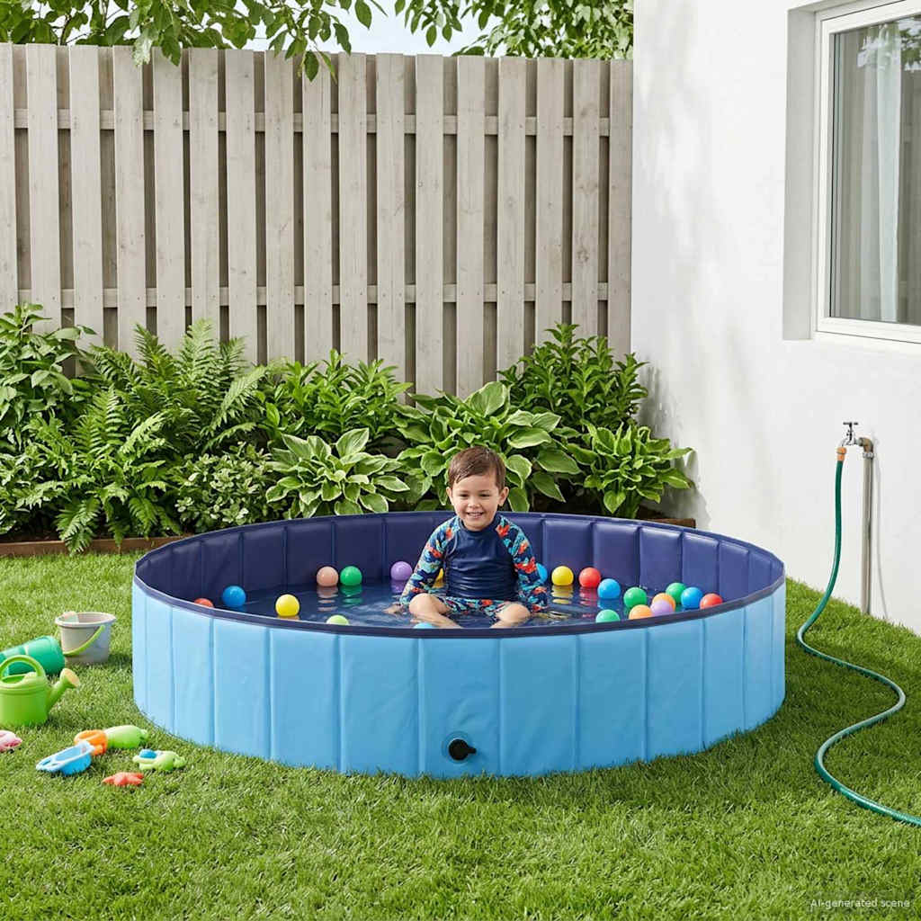 Piscina infantil azul de 160 cm de diámetro y 30 cm de profundidad, ideal para el jardín.