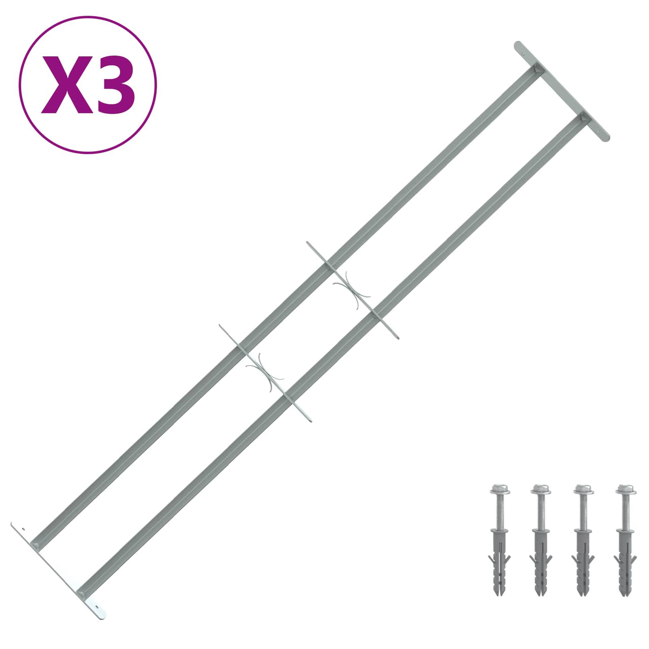 Security Window Grill with 2 Cross Bars 3 pcs 