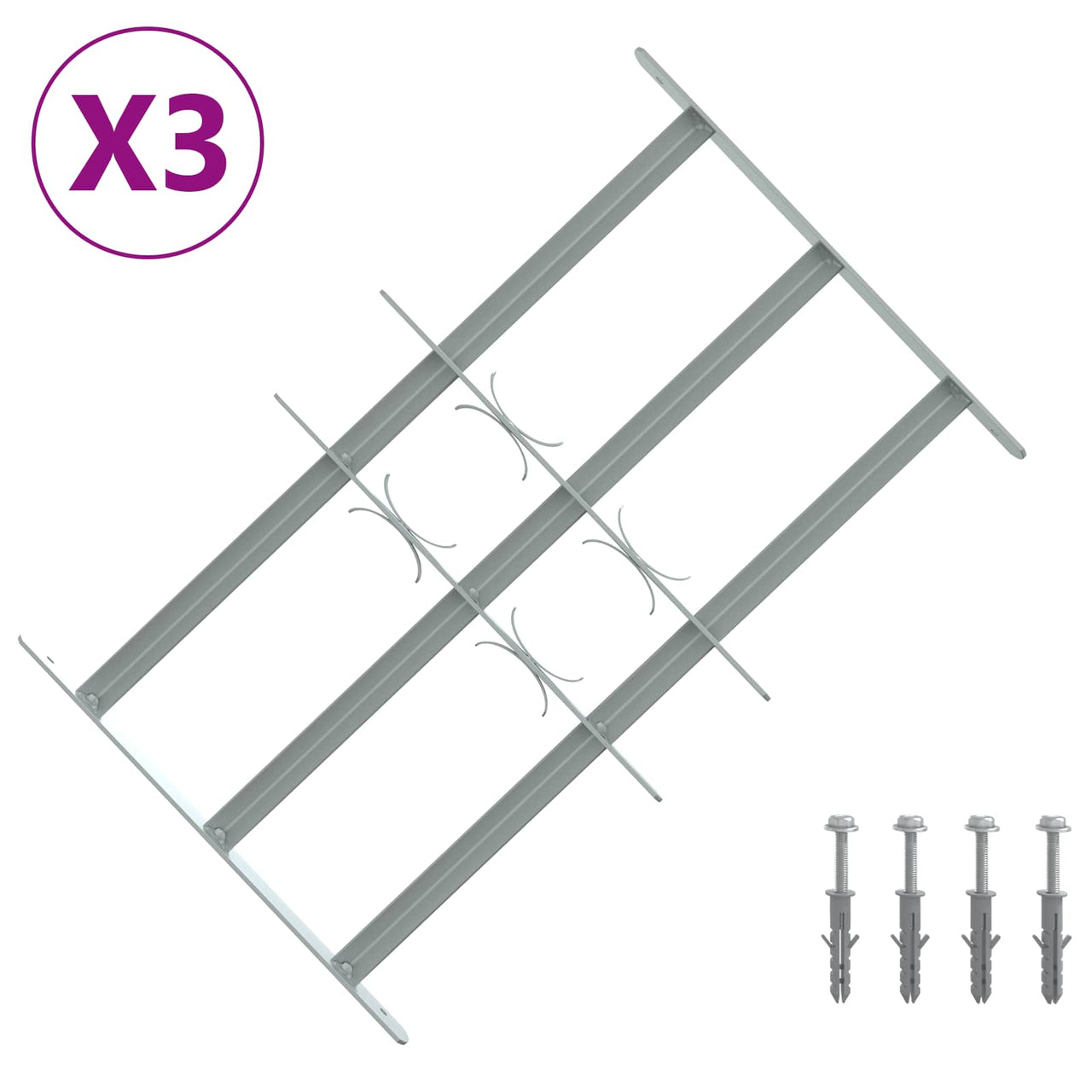 Security Window Bars with 3 Railings, 3 pcs, 430-740 mm 