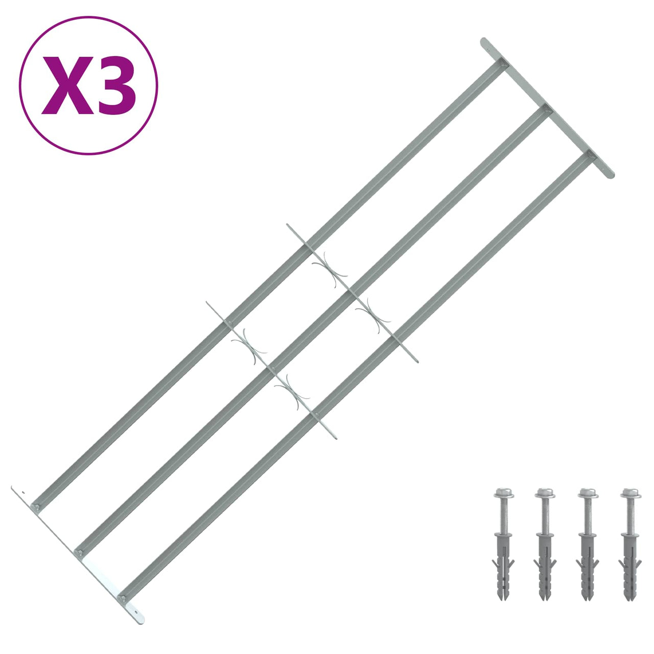 Security Window Grille with 3 Bars, 3 pcs 