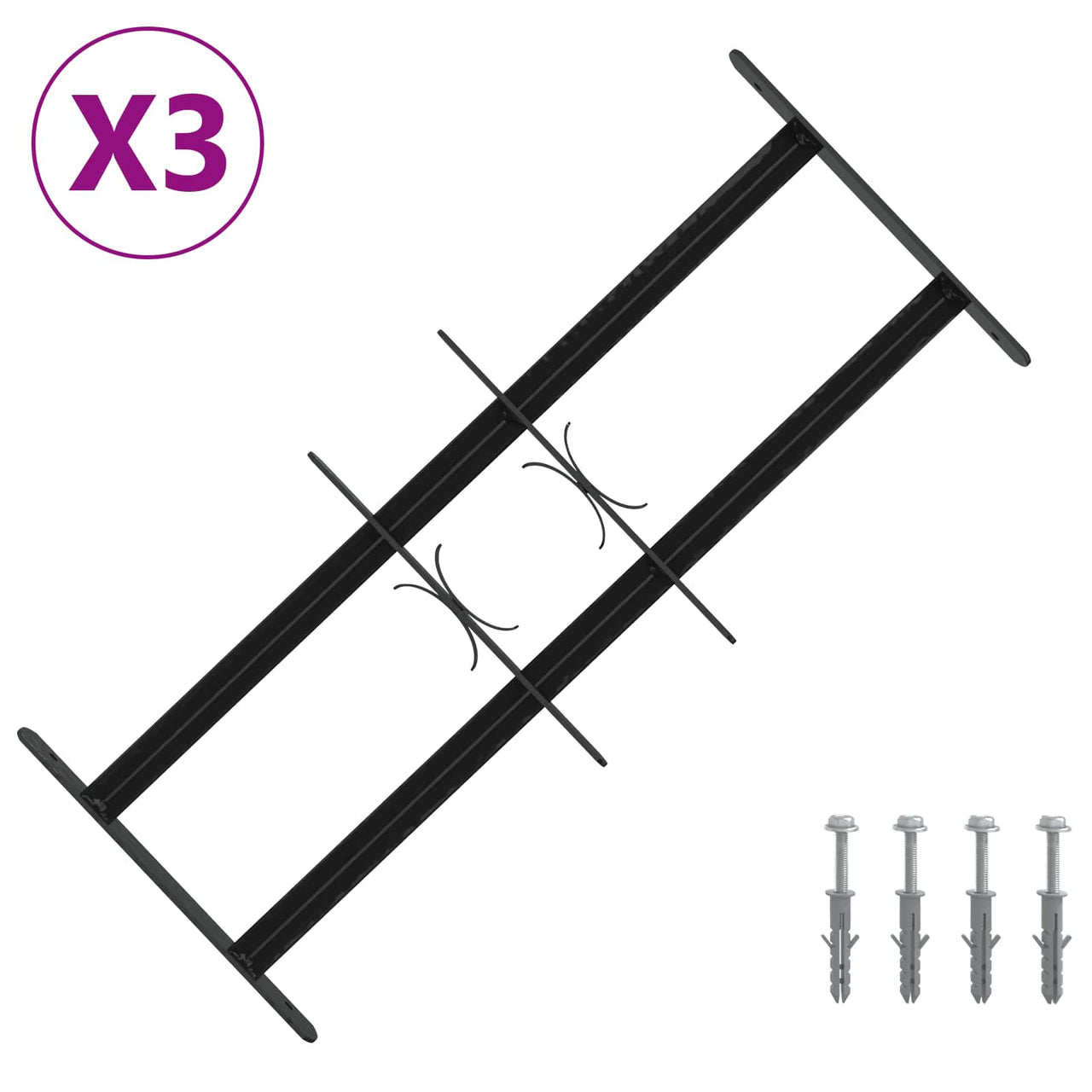 Safety Grille for Windows with 2 Cross Bars 3 pcs 