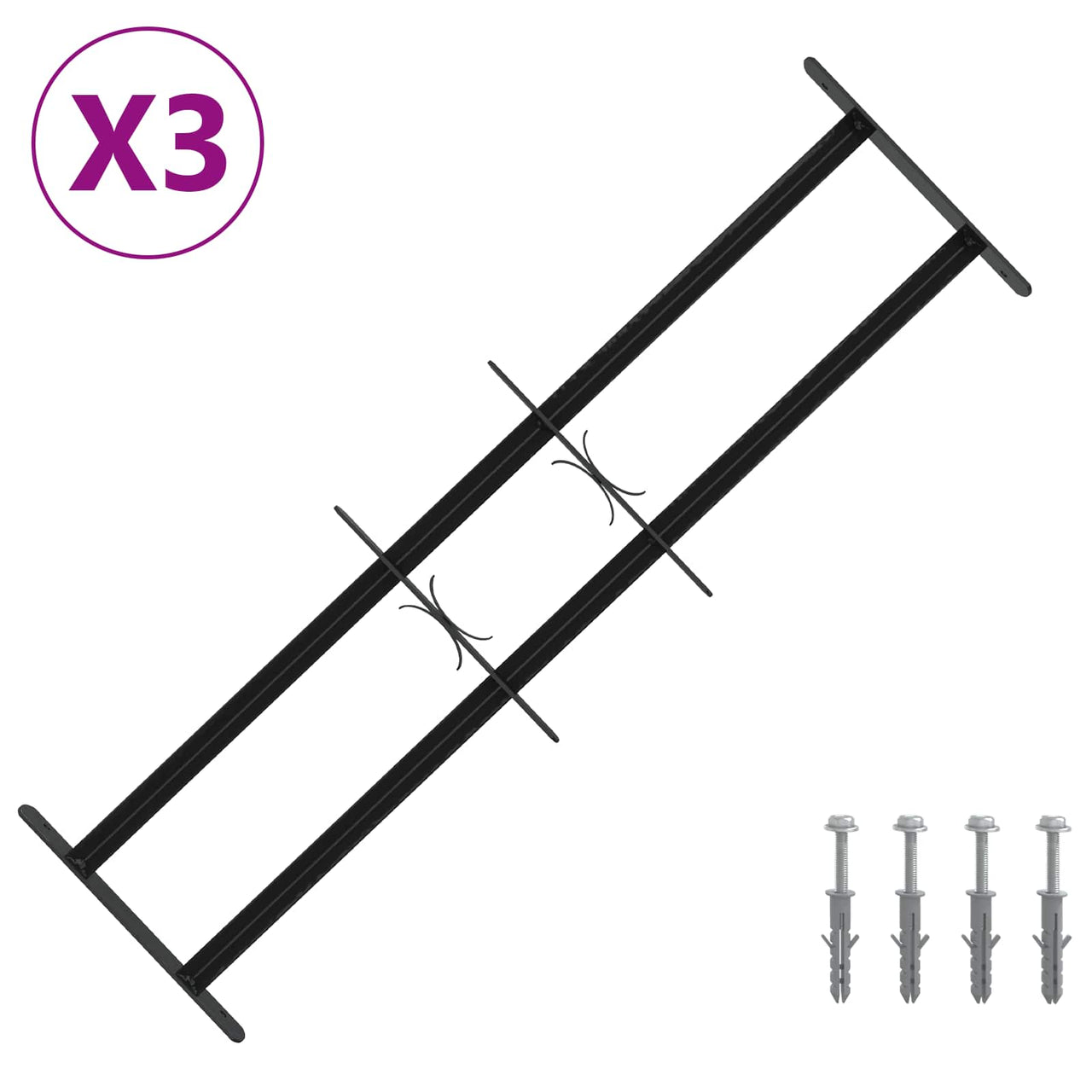 Safety Window Grille with 2 Crossbars 3 pcs 