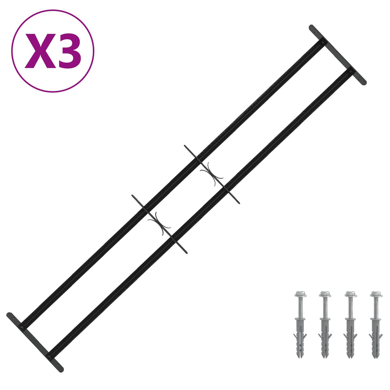 Safety Window Grille with 2 Cross Bars 3 pcs 