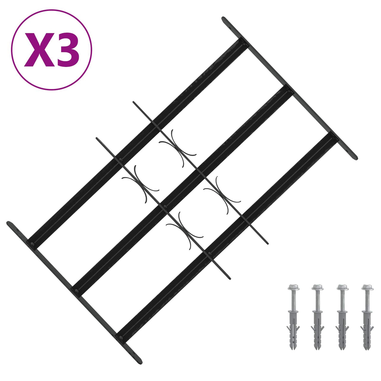 Security Window Bars with 3 Railings, 3 pcs, 43-74 cm 