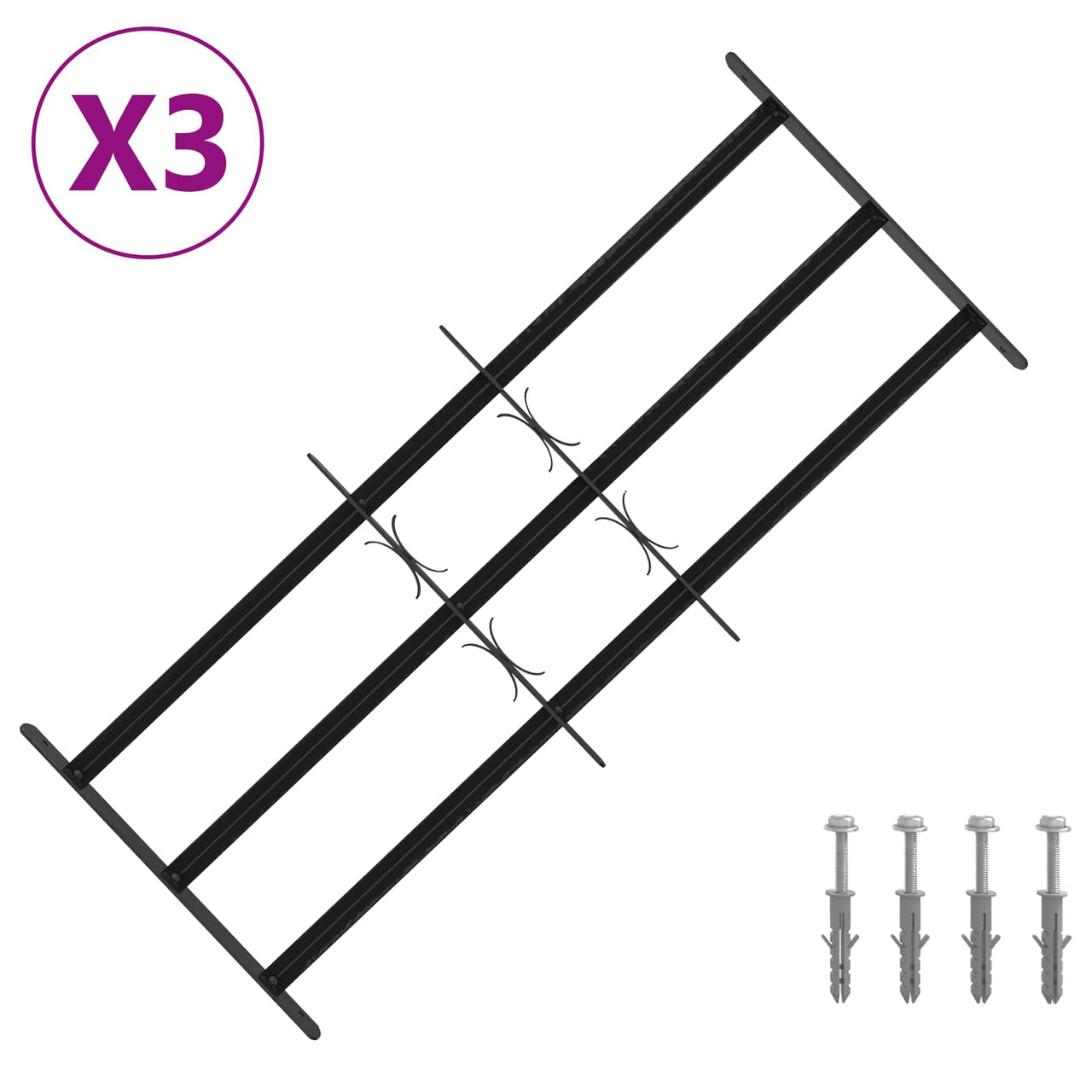 Security Window Grille with 3 Bars, 3 pcs 63-114 cm 