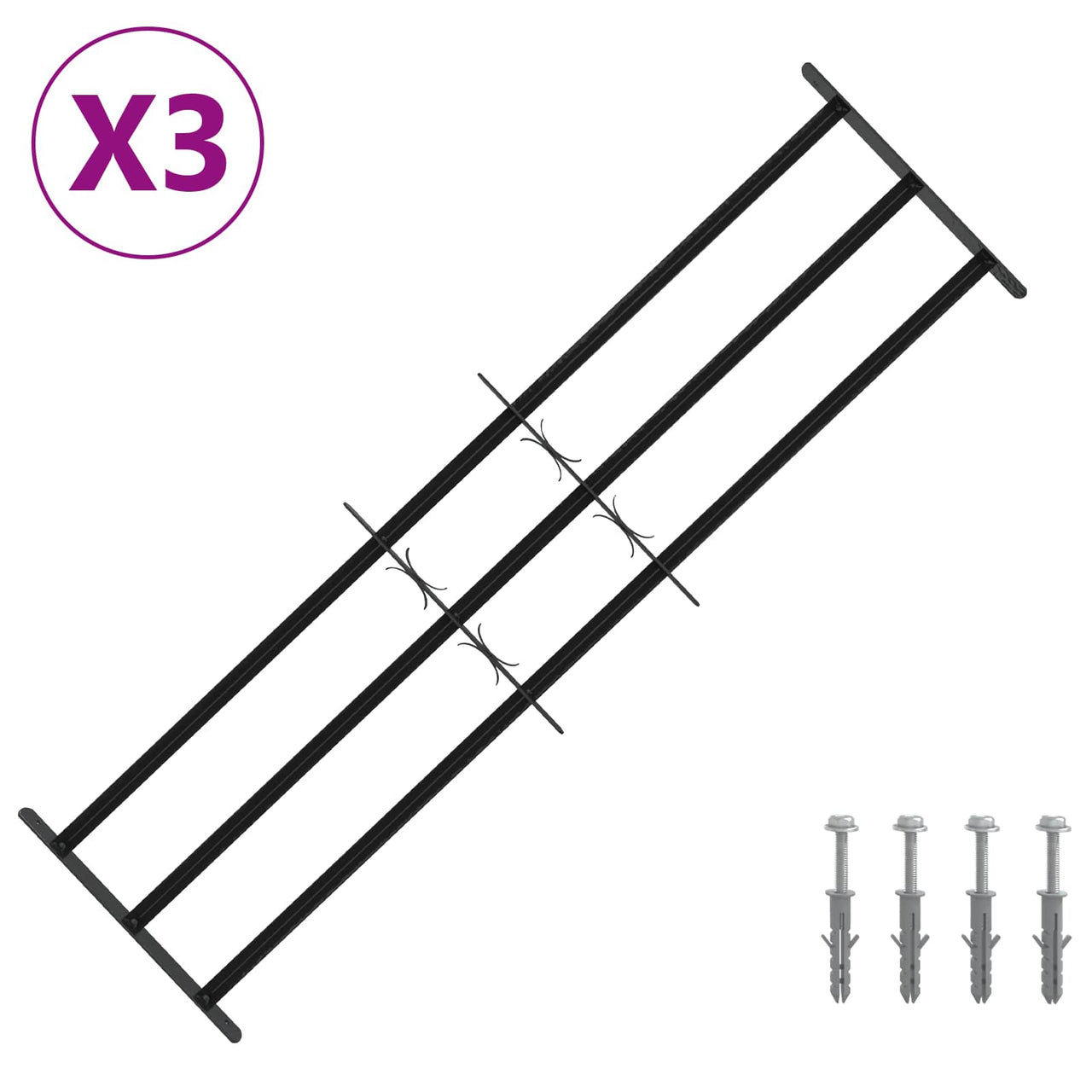 Security Window Bars with 3 Railings, 3 pcs, 93-174 cm 