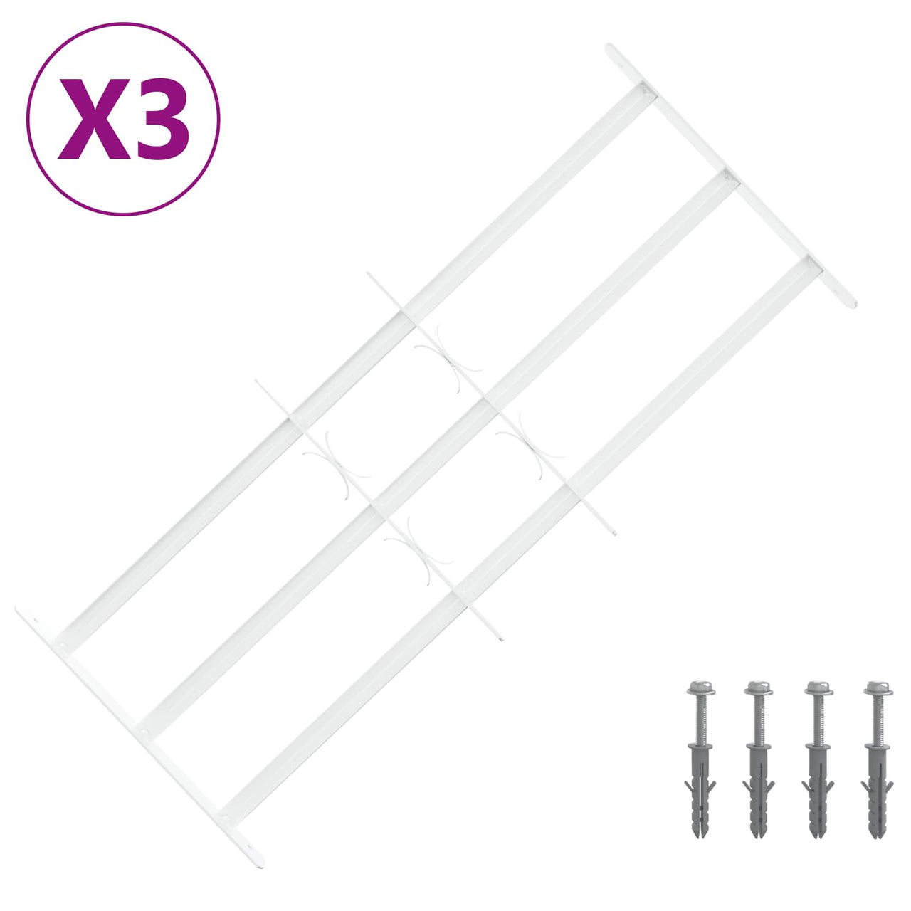 Security Window Guard with 3 Bars, 3 pcs, 63-114 cm 