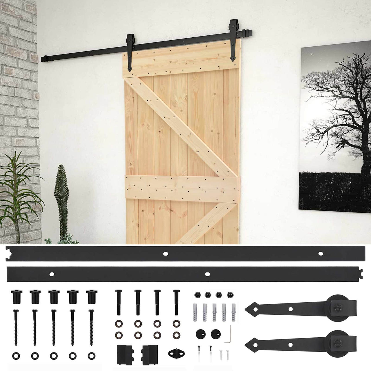 Porta de correr natural e preto 80 x 210 cm 