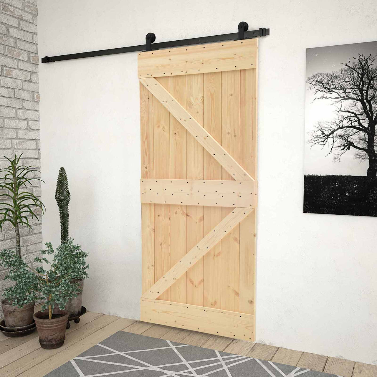 Porta de correr natural e preto 80 x 210 cm 