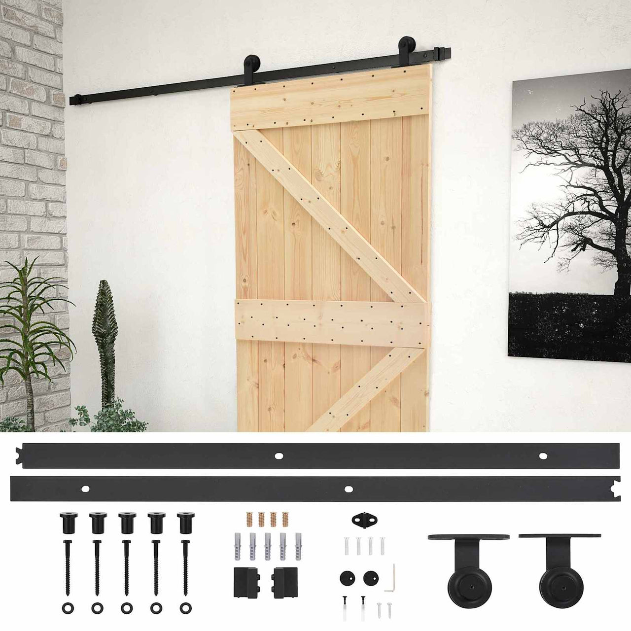 Porta de correr natural e preto 80 x 210 cm 