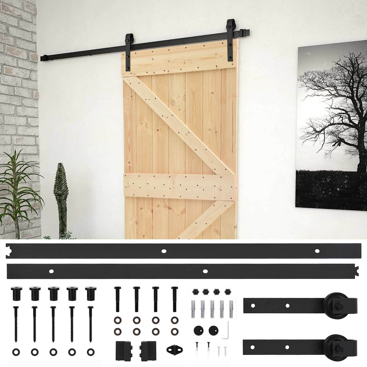 Puerta Corredera Natural y Negro 80 x 210 cm