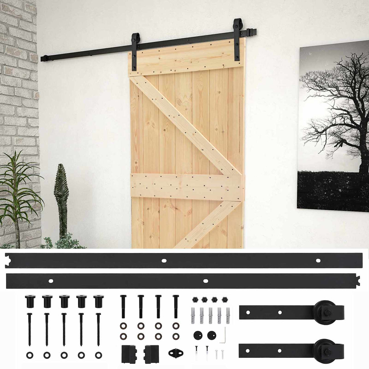 Natural and black sliding door 80 x 210 cm 
