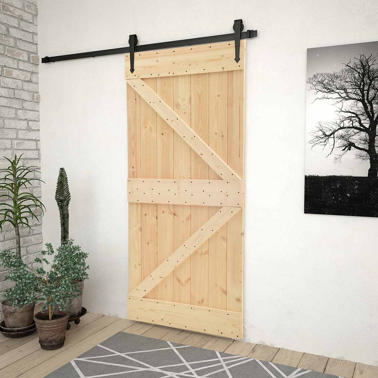 Puerta Corredera Natural y negro 90 x 210 cm