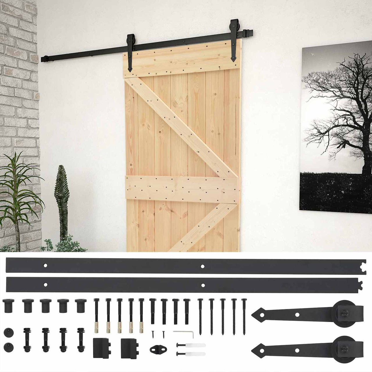 Puerta Corredera Natural y negro 90 x 210 cm