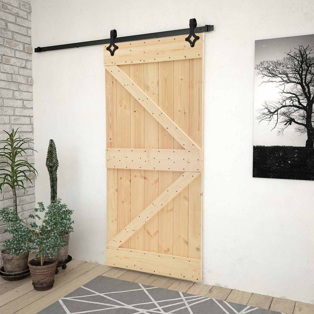 Porta scorrevole naturale e nera 90 x 210 cm 