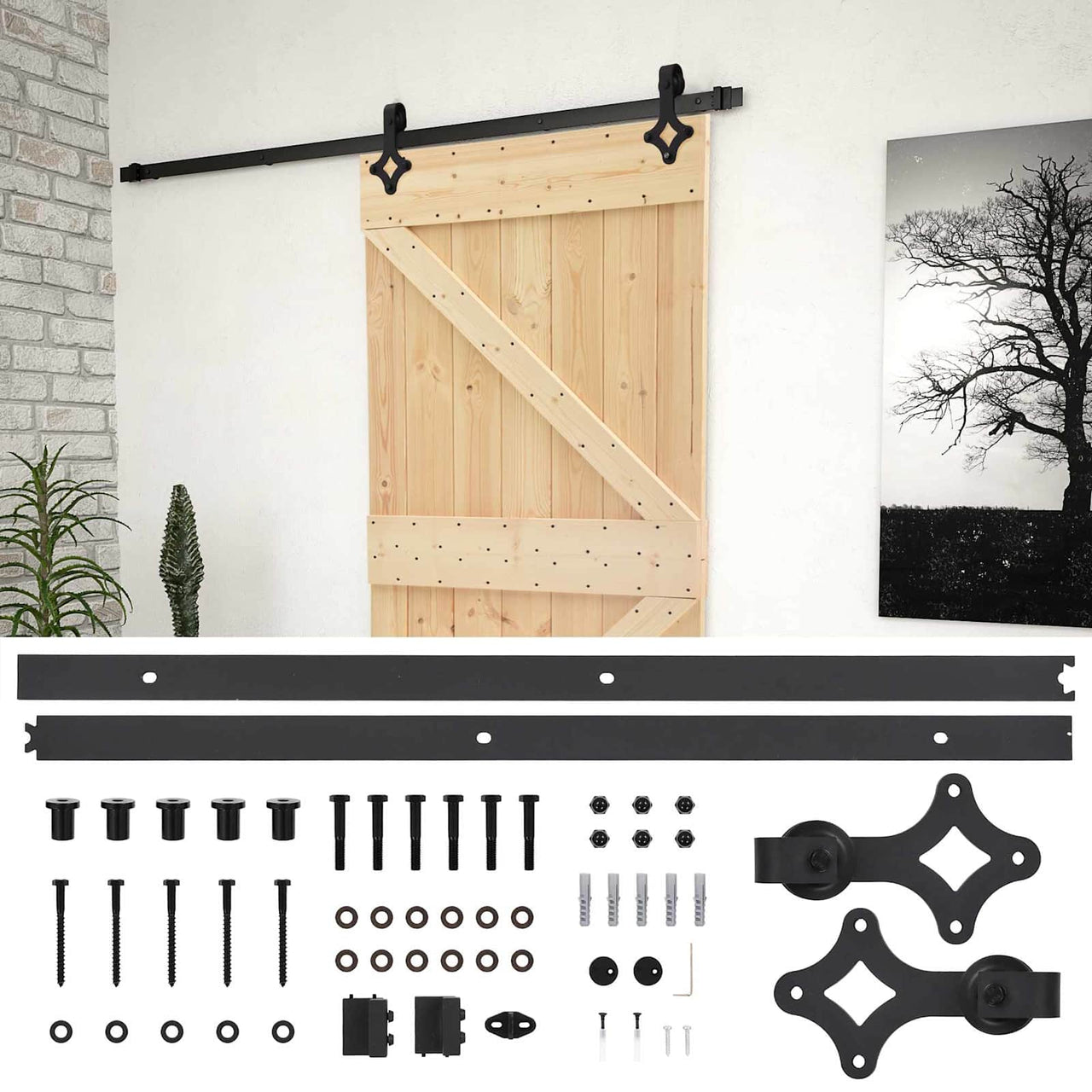 Porta scorrevole naturale e nera 90 x 210 cm 