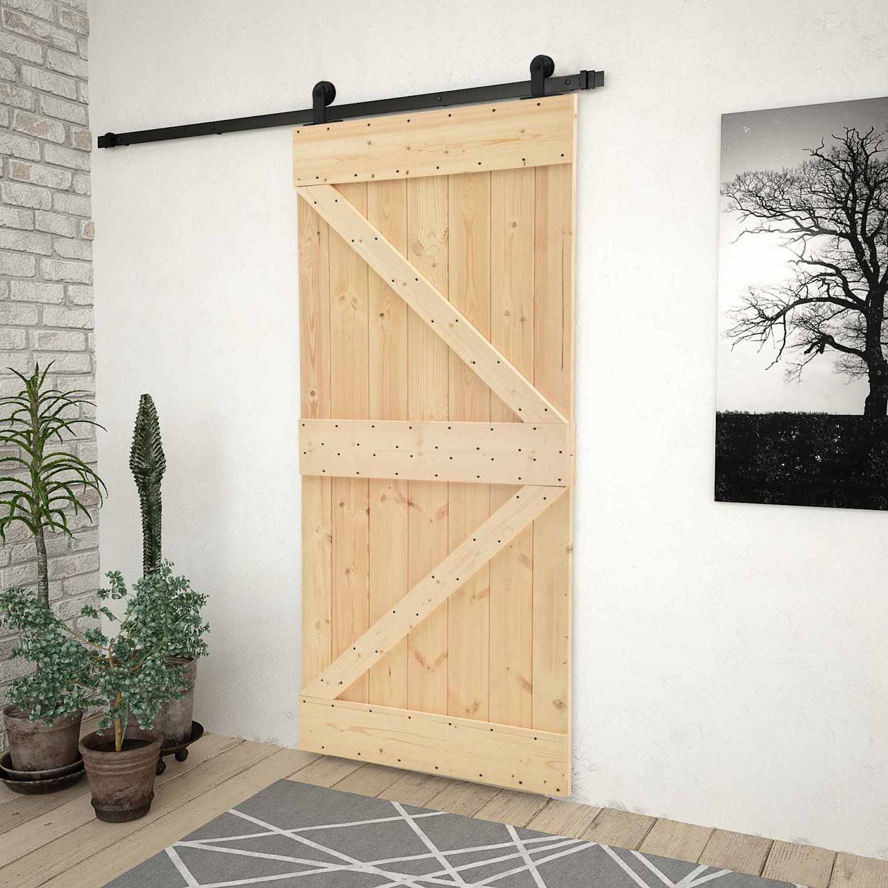 Porta scorrevole naturale e nera 90 x 210 cm 
