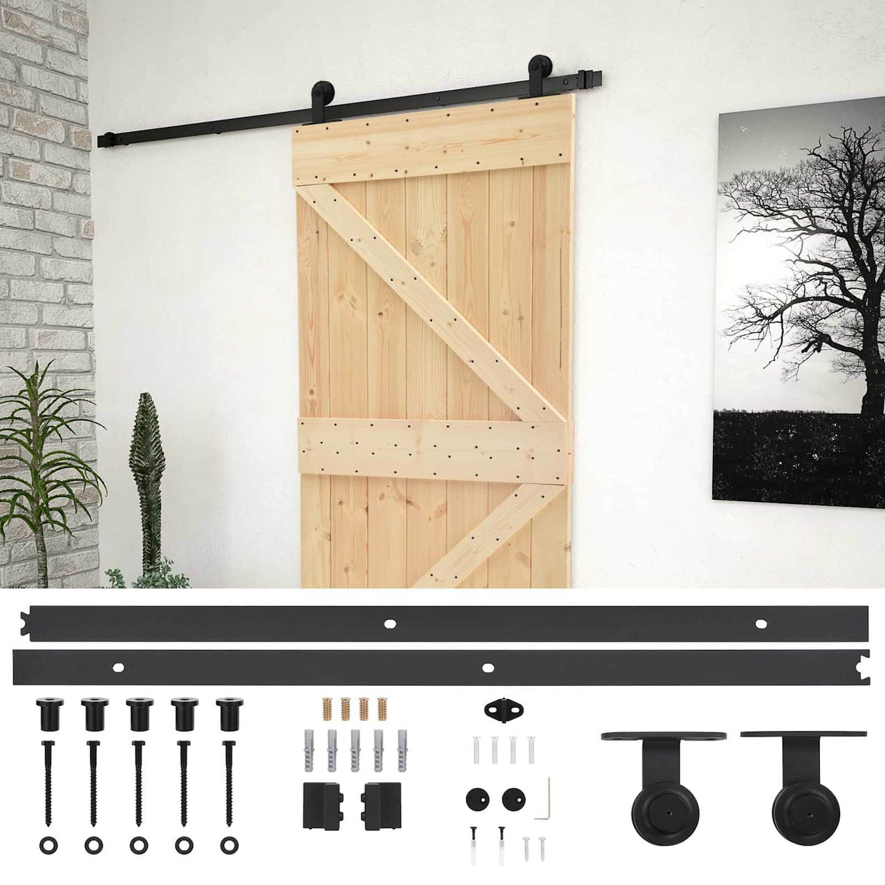 Porta scorrevole naturale e nera 90 x 210 cm 