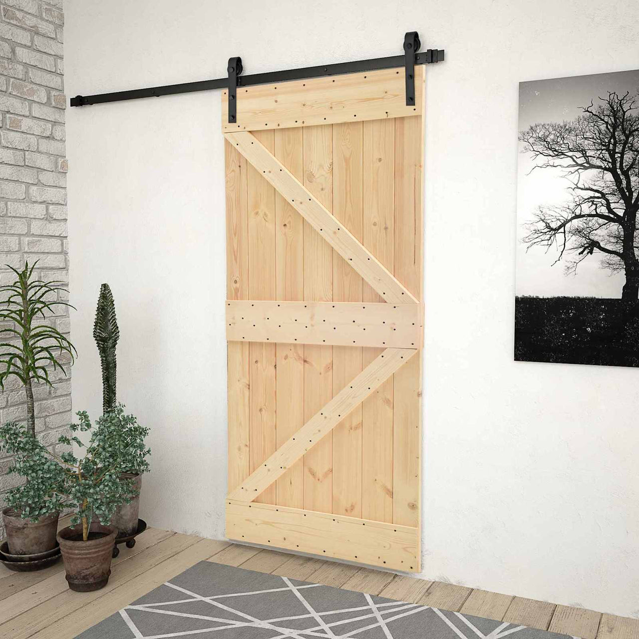 Puerta Corredera Natural y negro 90 x 210 cm
