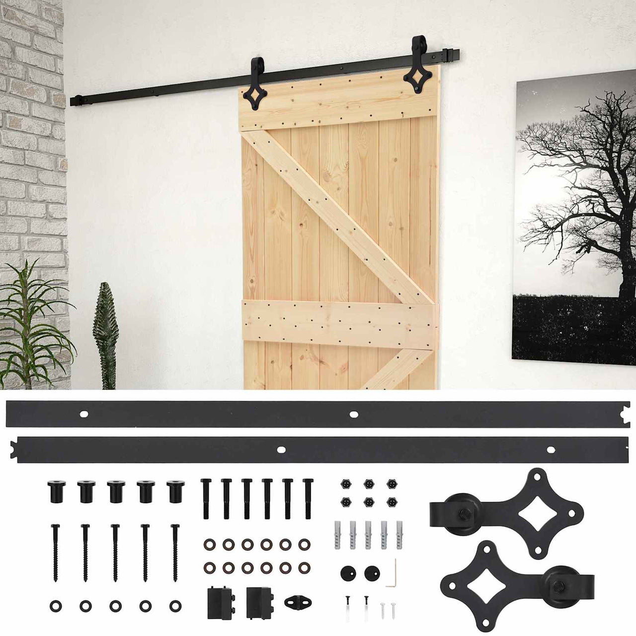 Puerta Corredera Natural y negro 100 x 210 cm