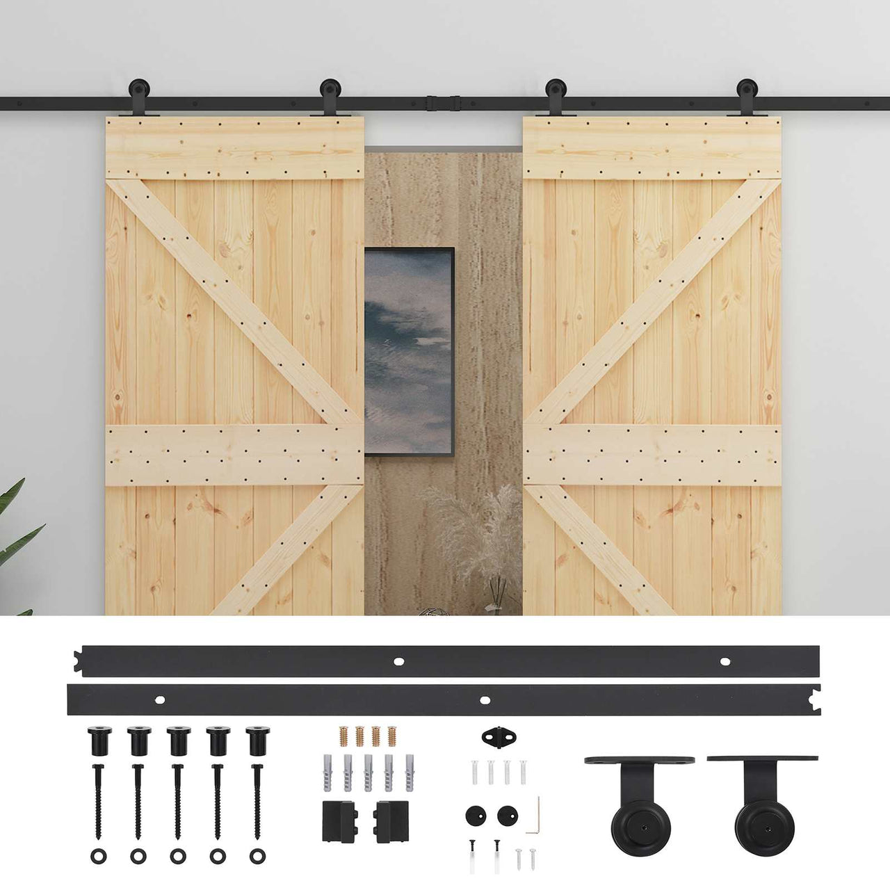 Porta de correr 2 pcs natural e preto Madeira de pinho maciça 