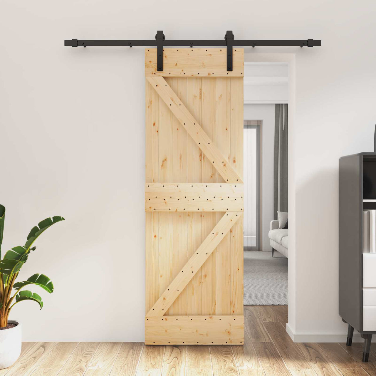 Porta de correr natural e preto 70 x 210 cm 