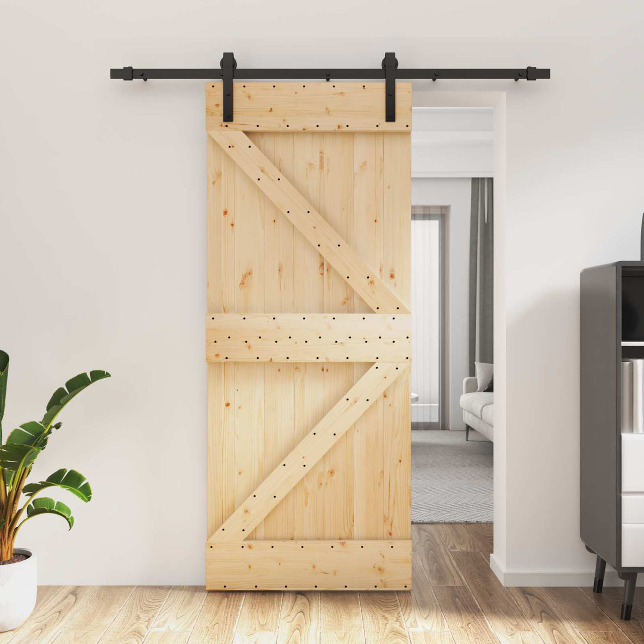 Porta de correr natural e preto 85 x 210 cm 