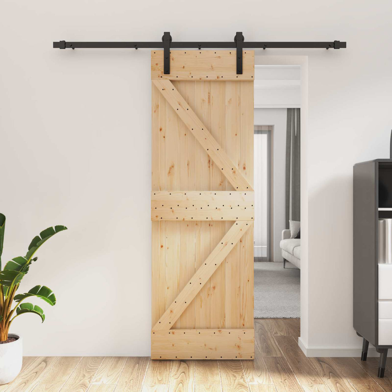 Porta de correr natural e preto 70 x 210 cm 