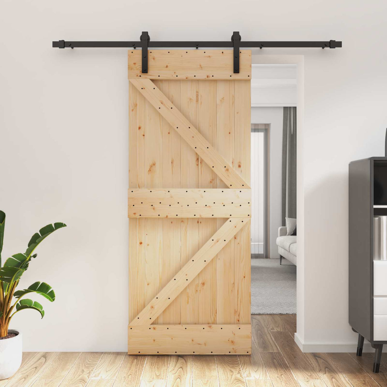 Porta de correr natural e preta 85 x 210 cm 