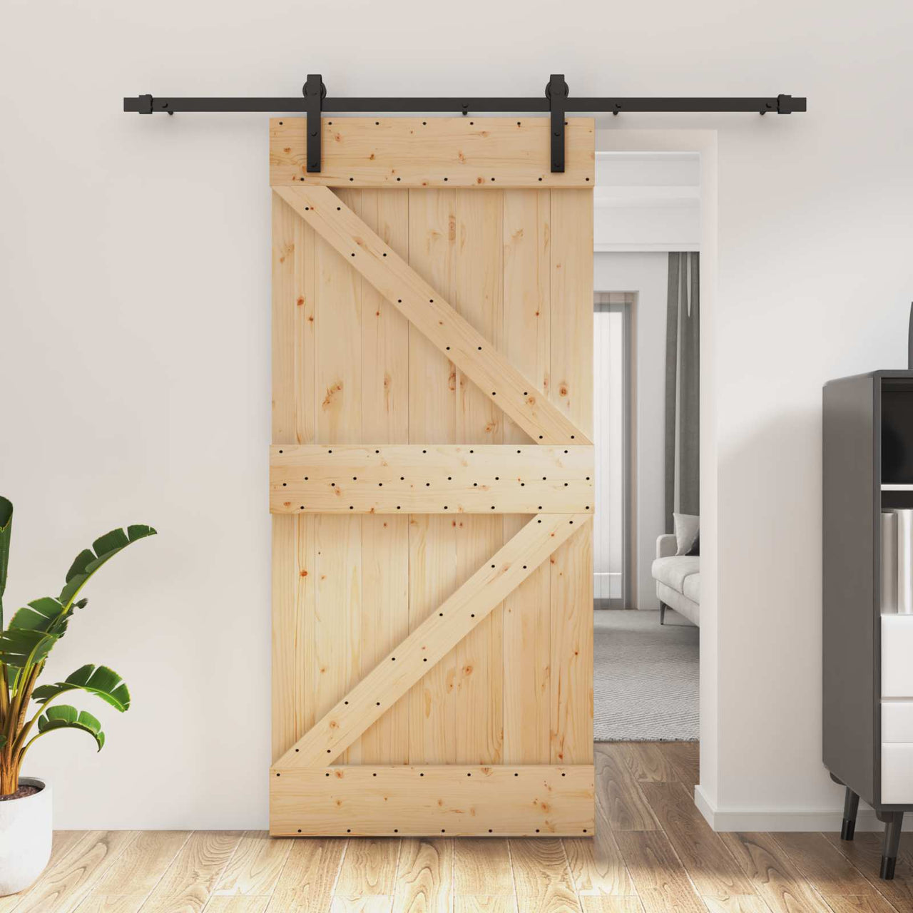 Porta de correr natural e preto 95 x 210 cm 
