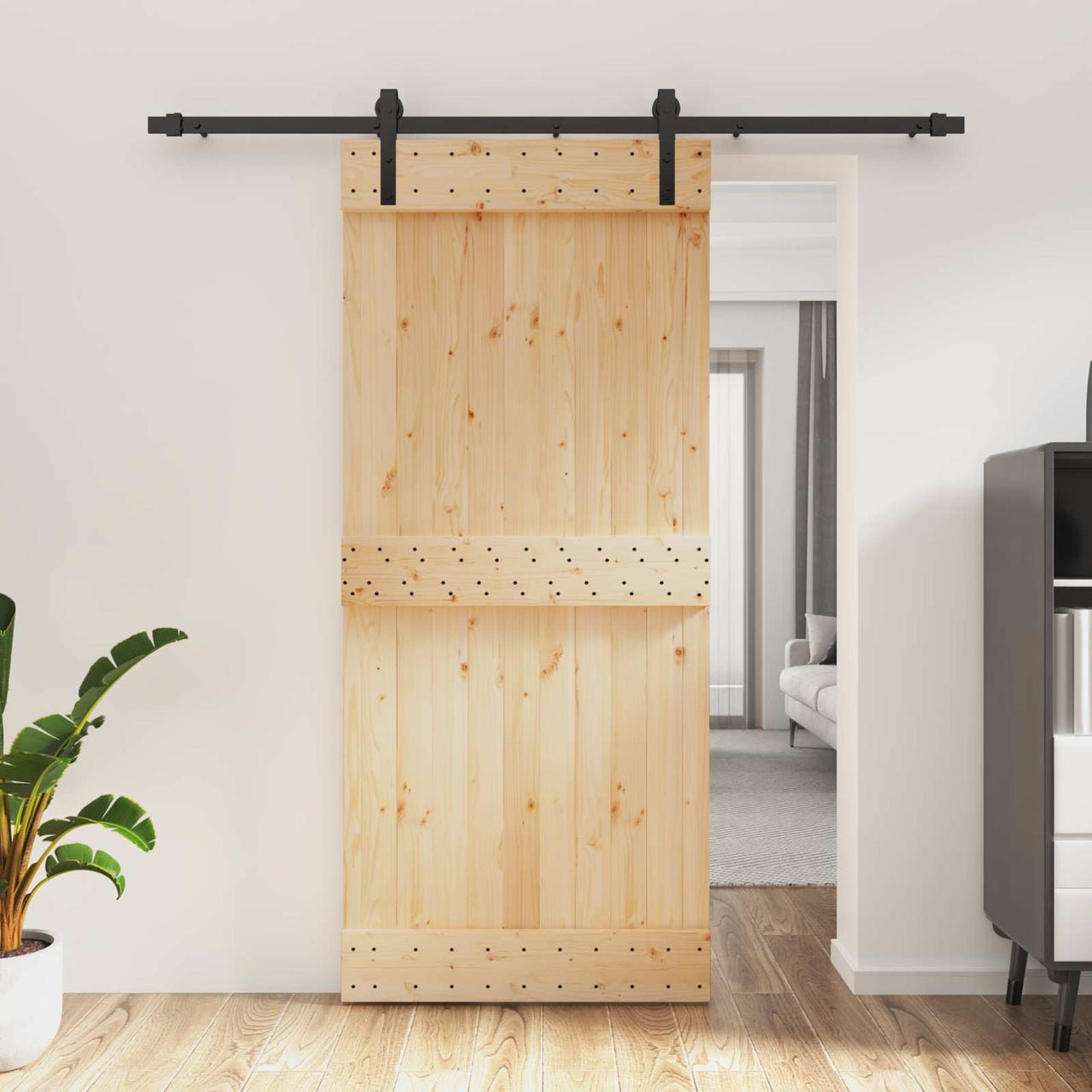 Porta de correr natural e preto 90 x 210 cm 