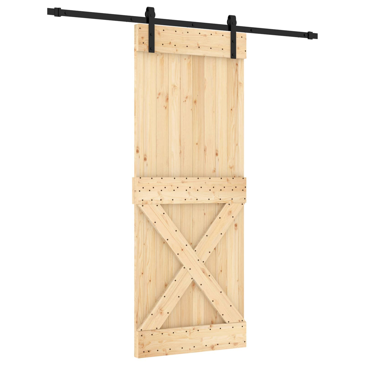 Porta de correr em madeira de pinho natural e preta 80 x 210 cm 