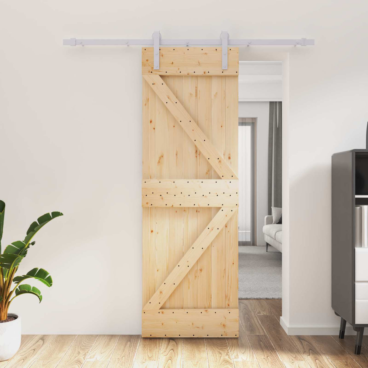 Porta de correr natural e branco 70 x 210 cm 
