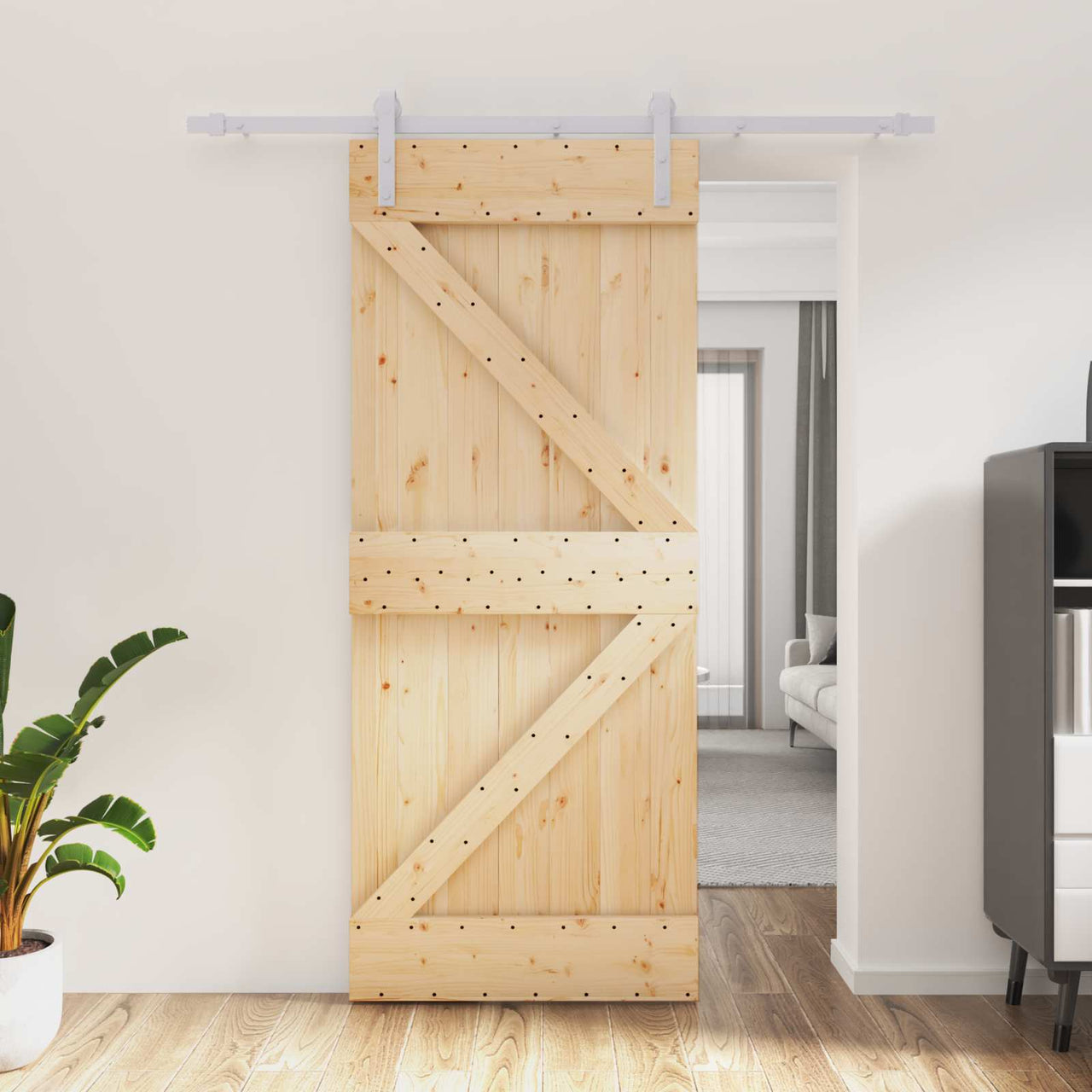 Puerta Corredera Natural y Blanco 85 x 210 cm