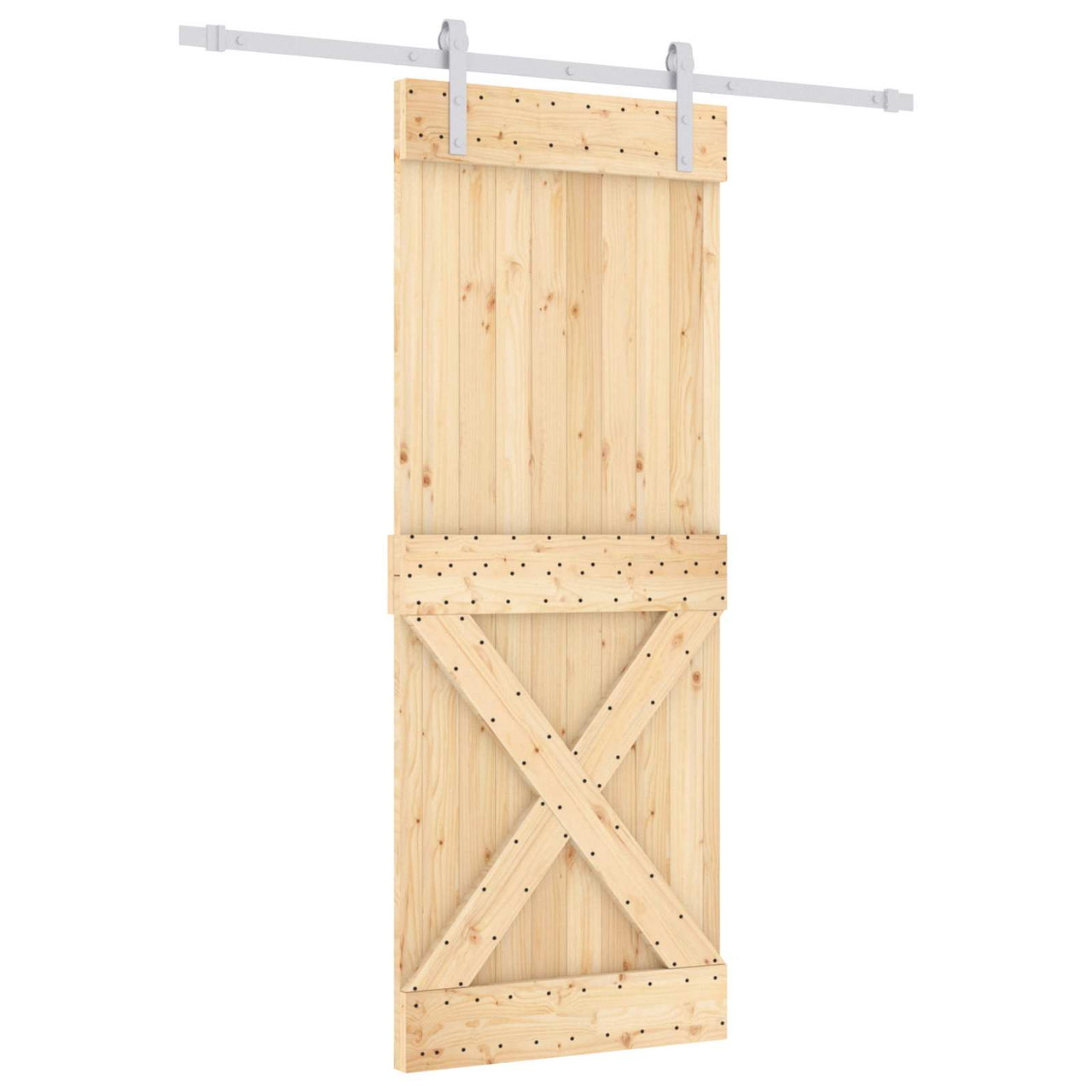 Porta de Correr em Madeira de Pinheiro Natural e Branco 80 x 210 cm 
