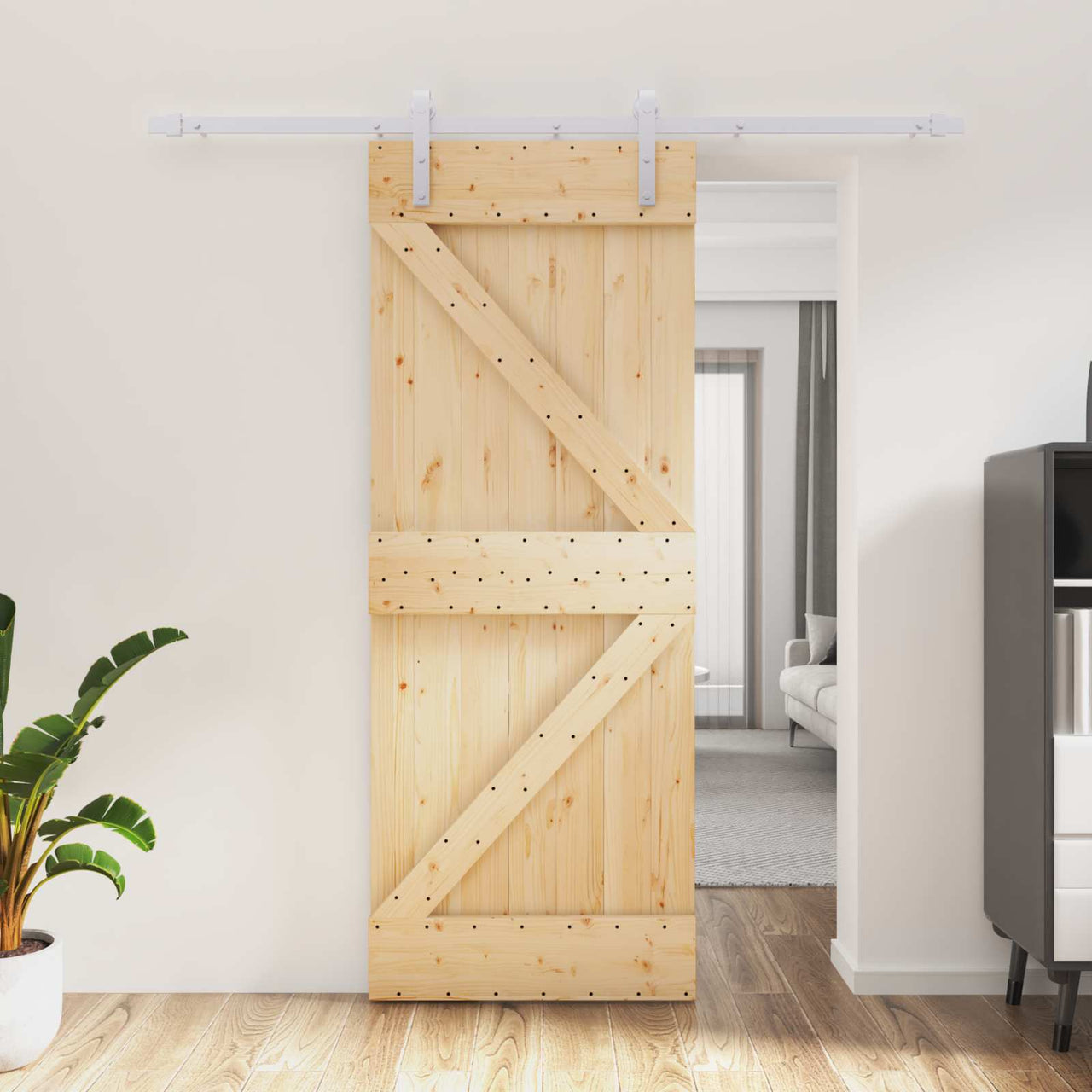 Puerta Corredera Natural y Blanco 80 x 210 cm